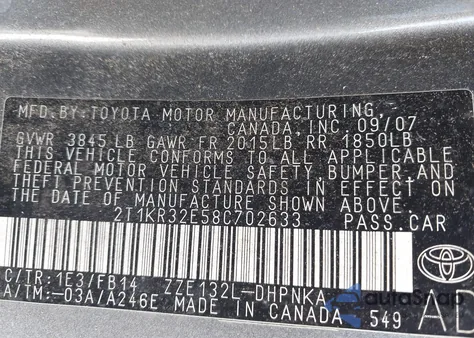 2008 Toyota Matrix Xr из США, поврежденный, VIN 2T1KR32E58C702633